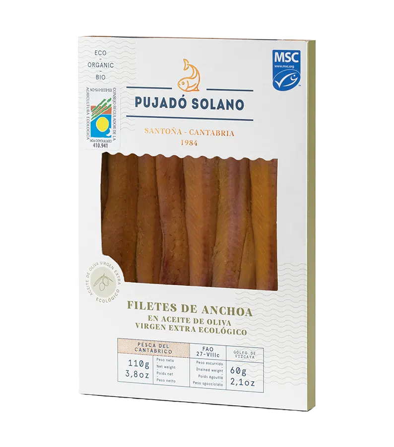 Tarrina de Anchoas del Cantábrico de Costera en Aceite de Oliva Virgen Extra Ecológico Tarrina 110 g