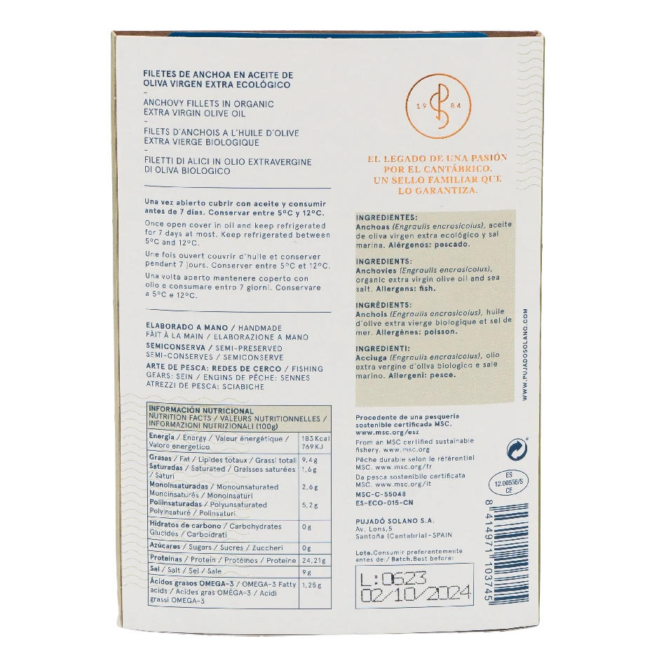 Tarrina de Anchoas del Cantábrico en AOVE Ecológico (110 g)