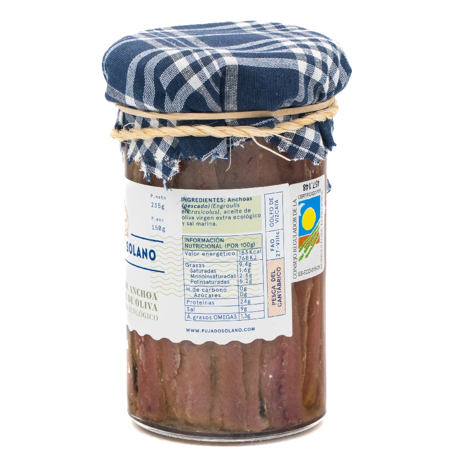 Tarro de Anchoas del Cantábrico "Marinero" en AOVE Ecológico (235 g)