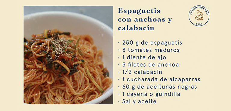 Espaguetis con anchoas y calabacín